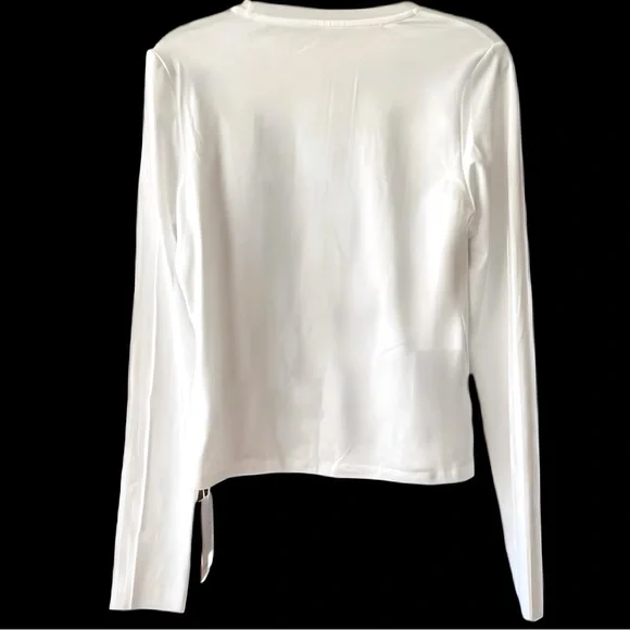 NWT Commense White Ribbed Statement Sleeve Form-Fitting Crew Neck Top size M L - Picture 7 of 16